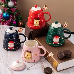 Кухоль з кришкою новорічний Merry Christmas 13665 400 мл червоний - мініатюра 3