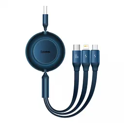 Кабель Baseus Bright Mirror 2 Series Retractable 3-in-1 Cable USB to MicroUSB+Lightning+Type-C 66W 1.1m CAMJ010103 Blue