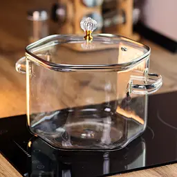 Каструля скляна Yiwu HP-34-41 шестигранна 3.5 л з кришталевою ручкою для варіння та тушкування - мініатюра 2