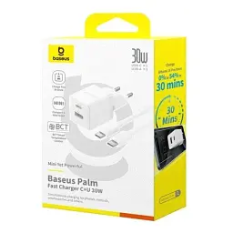 МЗП Baseus Palm Fast Charger Type-C+USB 30W с Cable Type-C to Type-C 60W 20V/3A 1m P1011160A213-01 White - мініатюра 4