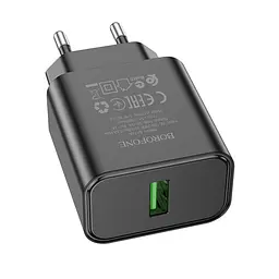Зарядний пристрій Borofone BA72A USB QC 18W чорний - мініатюра 3