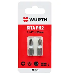 Бита Wurth PH2 1/4IN L25 мм 2 шт. в блистере (1614176461902)