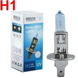 Автолампа галогенна Brevia Power White +60% H1 12V 55W 4300K 1 шт (12010PWC)