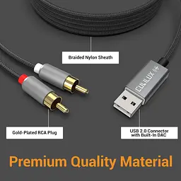 Аудіокабель Cubilux USB — RCA з 384 кГц/24-бітним ЦАП, USB A Male to 2 Male RCA Stereo AUX Cord, 2RCA Auxillary Cable - мініатюра 3