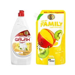 Набір побутової хімії Galax Рідина для миття посуду Лимон 950 г + Рідке крем-мило For My Family Ківі та манго 560 г (9200000991051)