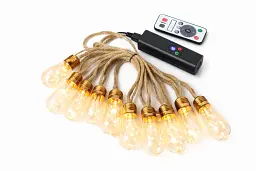 Вуличний та домашній LED-світильник + POWER BANK Sunlamp, 8 м + 2 м, 20 ламп по 10 LED, 220 В, IP65, тепле світло, з пультом