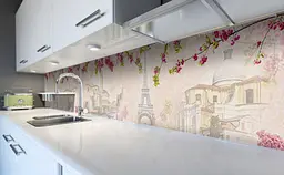 Вініловий кухонний фартух Весна в Парижі наклейка для кухні Ейфелева вежа Місто Бежевий Happy Pocket Z181521