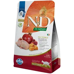 Беззерновий сухий корм для стерилізованих котів Farmina N&D Pumpkin Quail & Pomegranate Neutered Adult із перепілкою, гарбузом та гранатом 300 г
