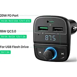 FM трансмітер модулятор Ugreen CD229 Bluetooth 5.0 чорний - мініатюра 4