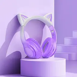 Світяться LED Bluetooth навушники Hoco w42 cat ear фіолетові - мініатюра 5