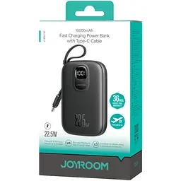 УМБ Joyroom 10000mAh 22,5W PD,QC, USB-A, USB-C In/Out with built-in USB-C cable Black - мініатюра 2
