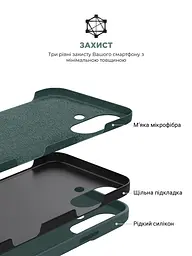 Силиконовый чехол для Apple iPhone 16, ICON2 Case, зеленый, противоударный, панель, защита всего корпуса, матовая поверхность Soft Touch, выступает над дисплеем, совместим с защитными стеклами и пленками, с микрофиброй, ArmorStandart (ARM81298) - мініатюра 6