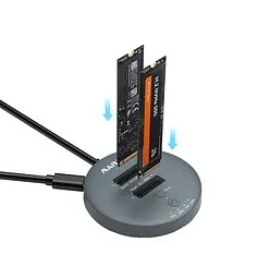 Док-станція Maiwo клонір. для 2*NVMe M.2 SSD ч-з USB3.2 Gen2 Type-C до 10 Гбіт/с, безгвінтова, сіра