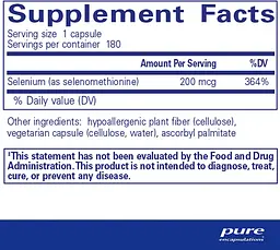 Селен (селенометіонін) Pure Encapsulations Selenium (selenomethionine) 200 мкг 180 капсул - мініатюра 2