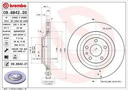 Диск гальмівний задній вентильований Audi A6 C6 04-11р Brembo (09.8842.21) - мініатюра 2
