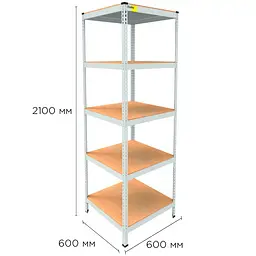 Металевий стелаж Emby Light Series (розмір 2100х600x600мм) 5 полиць ДСП до 100кг Білий - мініатюра 2