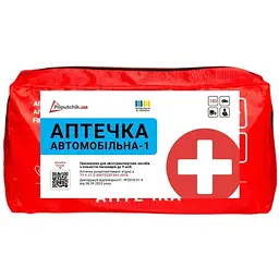 Автомобільна аптечка Poputchik -1 (АМА-1) згідно ДСТУ 3961-2000 футляр м'який червоний 19х8 (02-026-М)