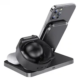 Бездротовий зарядний пристрій Hoco Wisdom 3-in-1 Wireless Fast Charger CW33 Black [62740] - мініатюра 4