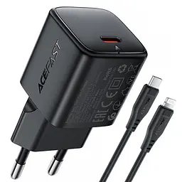 МЗП Acefast A117 mini PD20W GaN (1USB-C) + кабель Type-C to Lightning Black