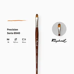 Пензель синтетика овальна Raphael Precision, №10, для акрилу та олії, довга ручка - мініатюра 2
