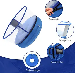 Захисний надувний нашийник для собак Derby Inflatable Dog Cone with Detachable Anti-Licking Shield, Blue, M1 - мініатюра 6