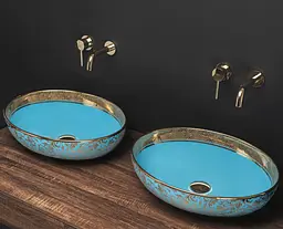 Умивальник Rea Margot 52x40 blue/gold (REA-U8709), Матова - мініатюра 3