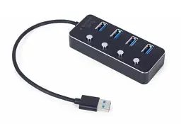 Хаб USB Gembird UHB-U3P4P-01, Black, USB 3.1 - 4xUSB 3.0, кабель 24 см, алюмінієвий корпус