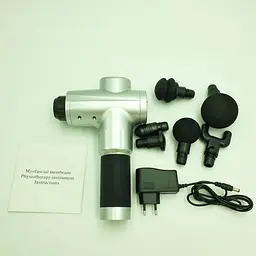 Акумуляторний масажер для тіла 4 насадки Fascial Gun KH-320 Сірий (VD201605923) - мініатюра 5