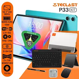 TECLAST Планшет P33 KIT 10,1" 3ГБ, 64ГБ, 6000мА•рік, Android, блакитний - мініатюра 2