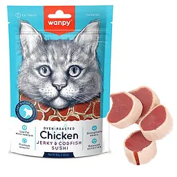 Ласощі для котів Wanpy Chicken Jerky&Codfish Sushi Ванпі Суші Курка з тріскою 80 г