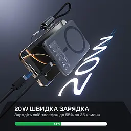Повербанк 5000mAh Choetech B861 Grey 20W QC3.0 PD3.0 бездротова магнітна зарядка MagSafe (43-00167) - мініатюра 6