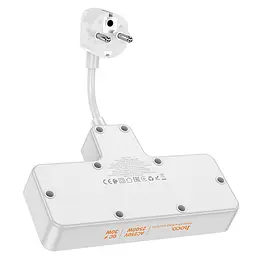 Подовжувач Hoco AC12A Reise (PD30W/1C3A) +Socket White - мініатюра 4