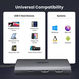 Док-станція USB3.1 Type-C --> HDMIx2 4K60Hz (8k30Hz)/USB 3.0x2/Type-C/PD 100W CM498 6 in 1 Ugr - мініатюра 9