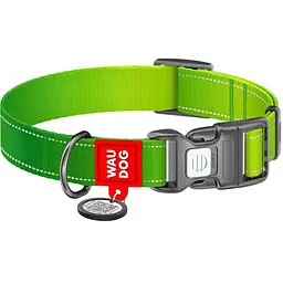 Нашийник для собак нейлоновий Waudog Nylon Mono з QR паспортом світловідбивний S салатовий