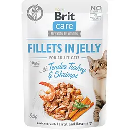Вологий корм Brit Care Cat Pouch для котів в желе ніжна індички з креветками 85 г