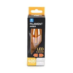 LED-лампа-нитка C35 E14 4W 2200K із золотистою оправою у кольоровій коробці