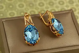 Сережки Xuping Jewelry Гранд із блакитним каменем 3,1 см золотисті - мініатюра 2