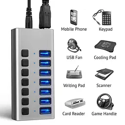 USB hub Acasis H707 на 7 портів USB 3.1 з окремими перемикачами (Сірий) - мініатюра 2