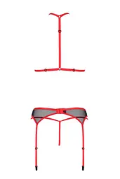 Комплект білизни Passion Satara Set L/XL red топ пояс для панчіх стрінги - мініатюра 4
