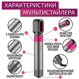 Стайлер для волосся з насадками 5 в 1 у шкіряному кейсі Мультистайлер автоматичний для укладання та завивання - мініатюра 5