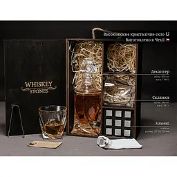 Подарунковий набір Whiskey Stones камені для віскі у дерев'яному пеналі №7 + декантер і 2 склянки Bohemia Quadro + щипці + мішечок - мініатюра 6