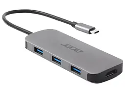 Acer Хаб 7in1 USB-С > 3xUSB-A3.2/HDMI/USB-C/PD/SD, 0.15м, сірий