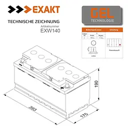 Акумулятор гелевий EXAKT 140Аh / 12V GEL - мініатюра 3