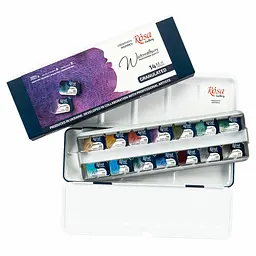 Набір акварельних фарб GRANULATION 14 кол. 2.5 мл, кювета пенал Індіго метал Rosa Gallery - мініатюра 3