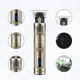 Професійний бездротовий тример для волосся VGR Professional Hair акумуляторний, з LED дисплеєм, 2000 mAh USB, Золотистий - мініатюра 2
