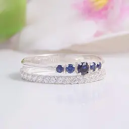 Каблучка з білого золота з сапфірами і діамантами 19 K-0284 - мініатюра 8