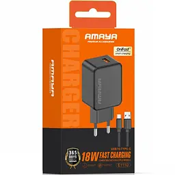 МЗП Amaya E111U QC3.0 18W (1USB-A) + кабель USB to Type-C Black - мініатюра 2
