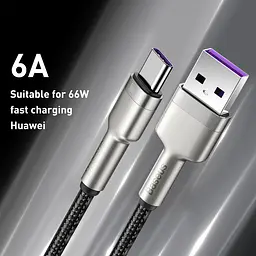 Дата кабель Baseus Cafule Metal USB to Type-C 66W (1m) (CAKF00010) Black - мініатюра 4