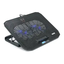Підставка під ноутбук IceCoorel N106L, 10-18", 2*125mm 1400±10% RPM, корпус пластик+алюміній, 2xUSB 2.0+LCD, 362x260x30 mm, Black, Box Q20