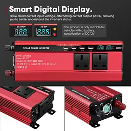 Автомобільний інвертор 2000 Вт 12V–240V з LED дисплеєм, 3 UK розетки та 4 USB - мініатюра 7